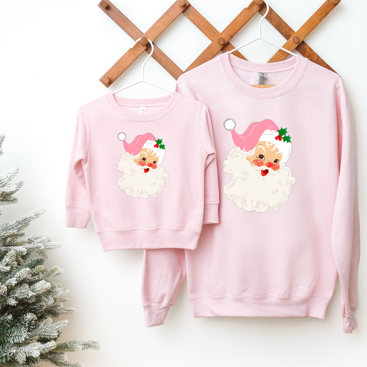Retro Santa Design - Baby Pink Christmas Sweatshirt