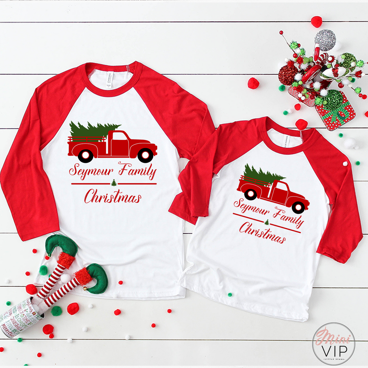 Personalised Family Christmas Red/White Raglan T-Shirt