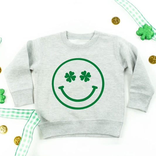 Shamrock Smiley Face Grey Sweatshirt - St Patrick's Day Kids & Adults
