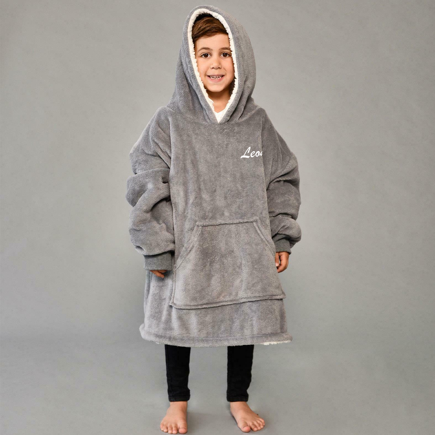 Personalised Kids Cosy Sherpa Blanket Hoodie - available in a choice of 2 colours