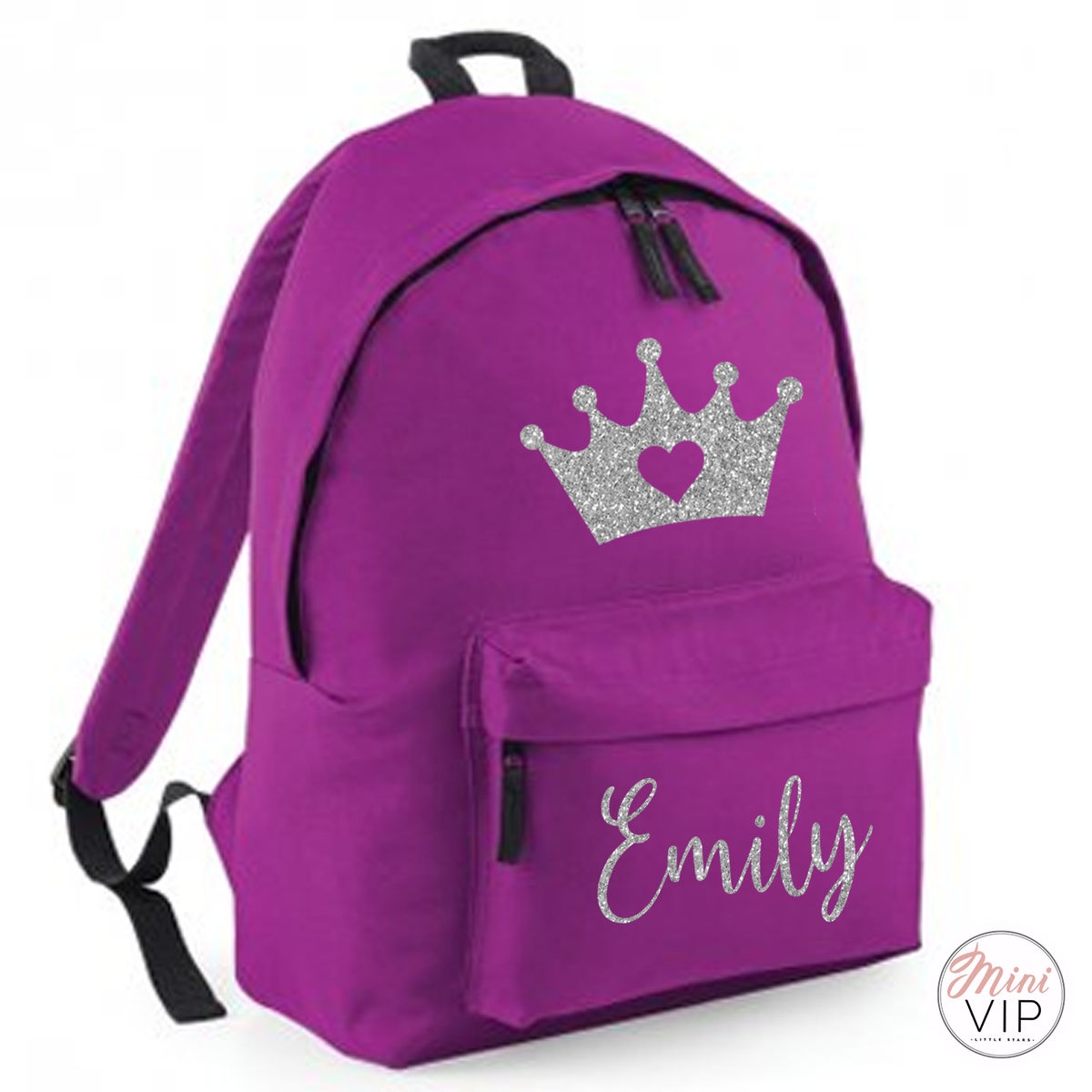 Personalised Silver Glitter Crown Bag - other back pack colour options