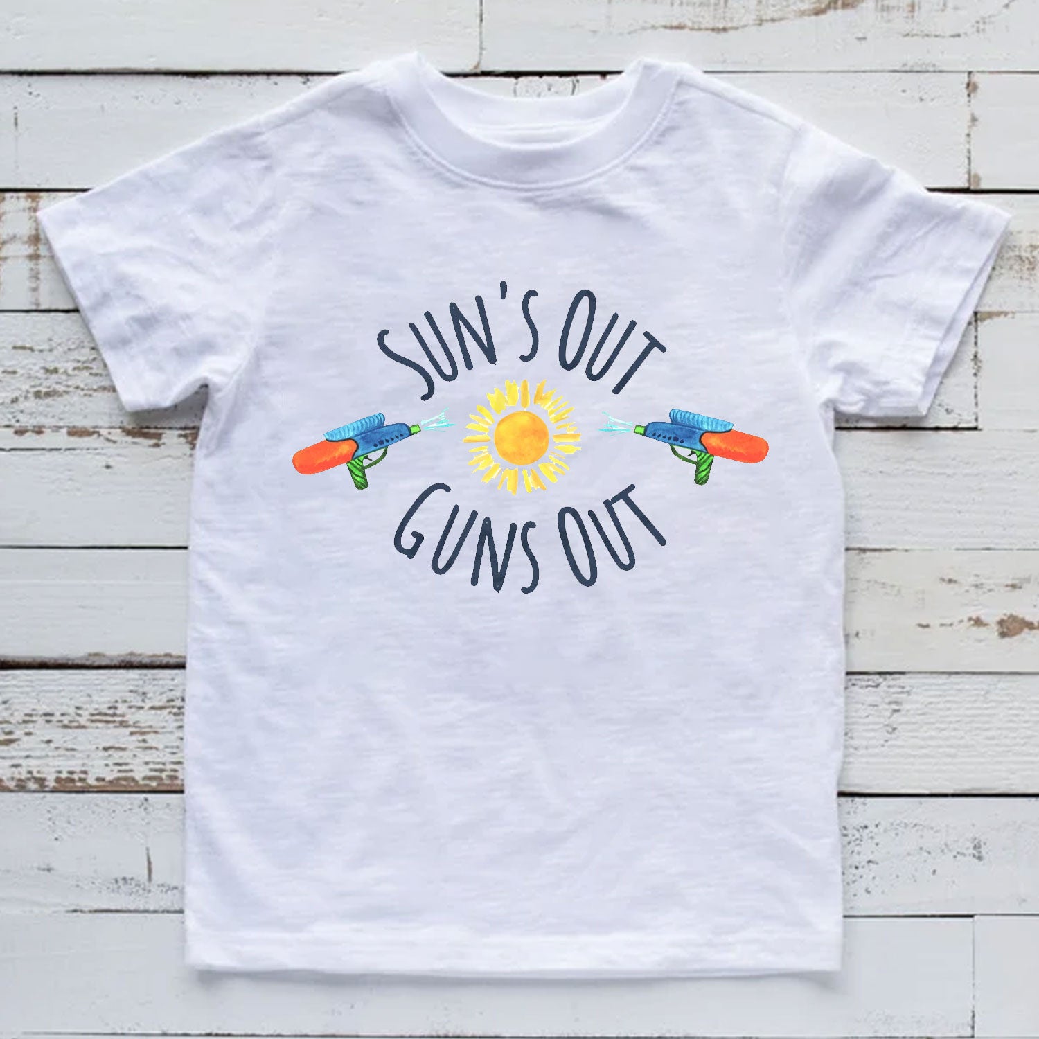 Suns Out Guns Out - Water Gun Summer White T-Shirt
