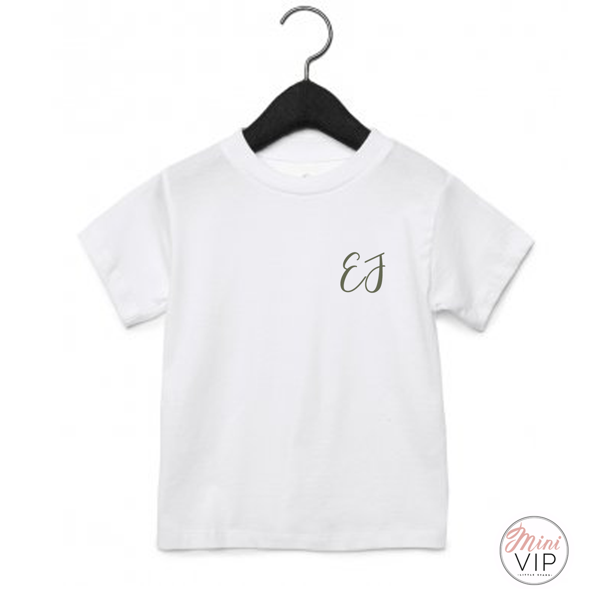 Boys Calligraphy Personalised Khaki Initials white t-shirt