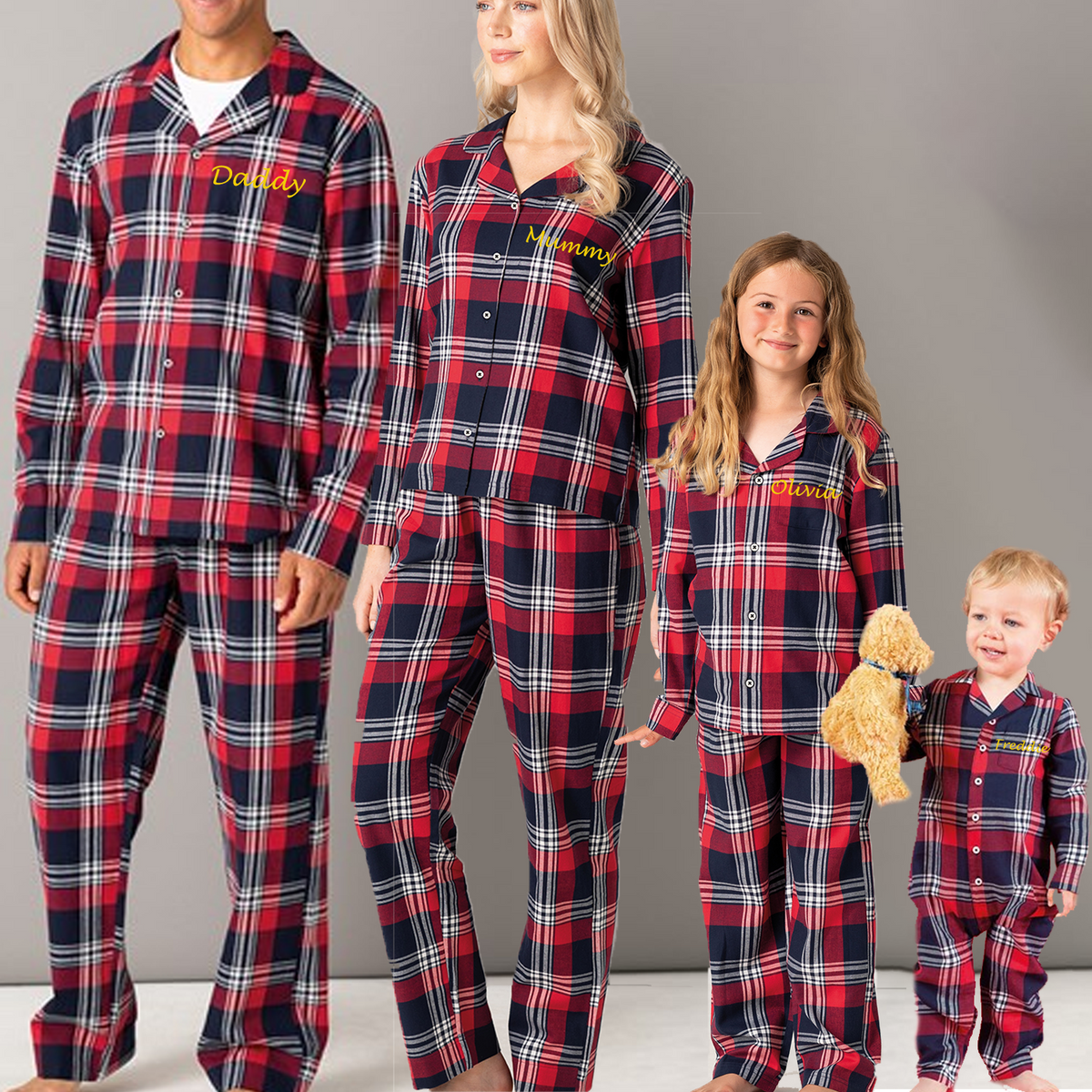 Embroidered Family Tartan Christmas Pyjamas PJs - Personalised