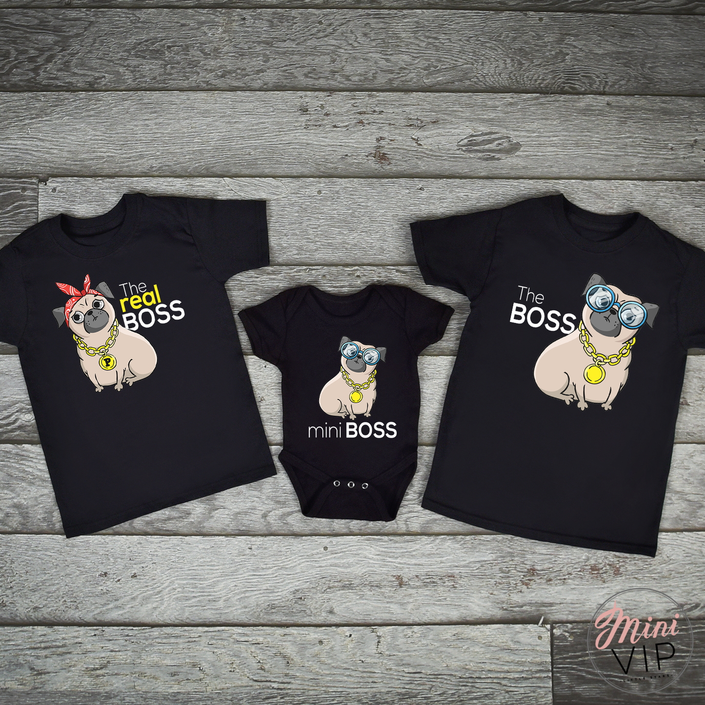 Boss Pugs - Adults T-Shirt Sizes
