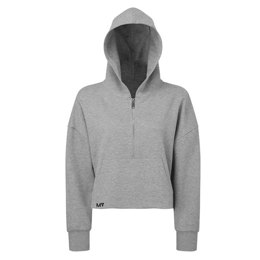 Ladies MV 1/4 Zip Cropped Hoodie - Grey