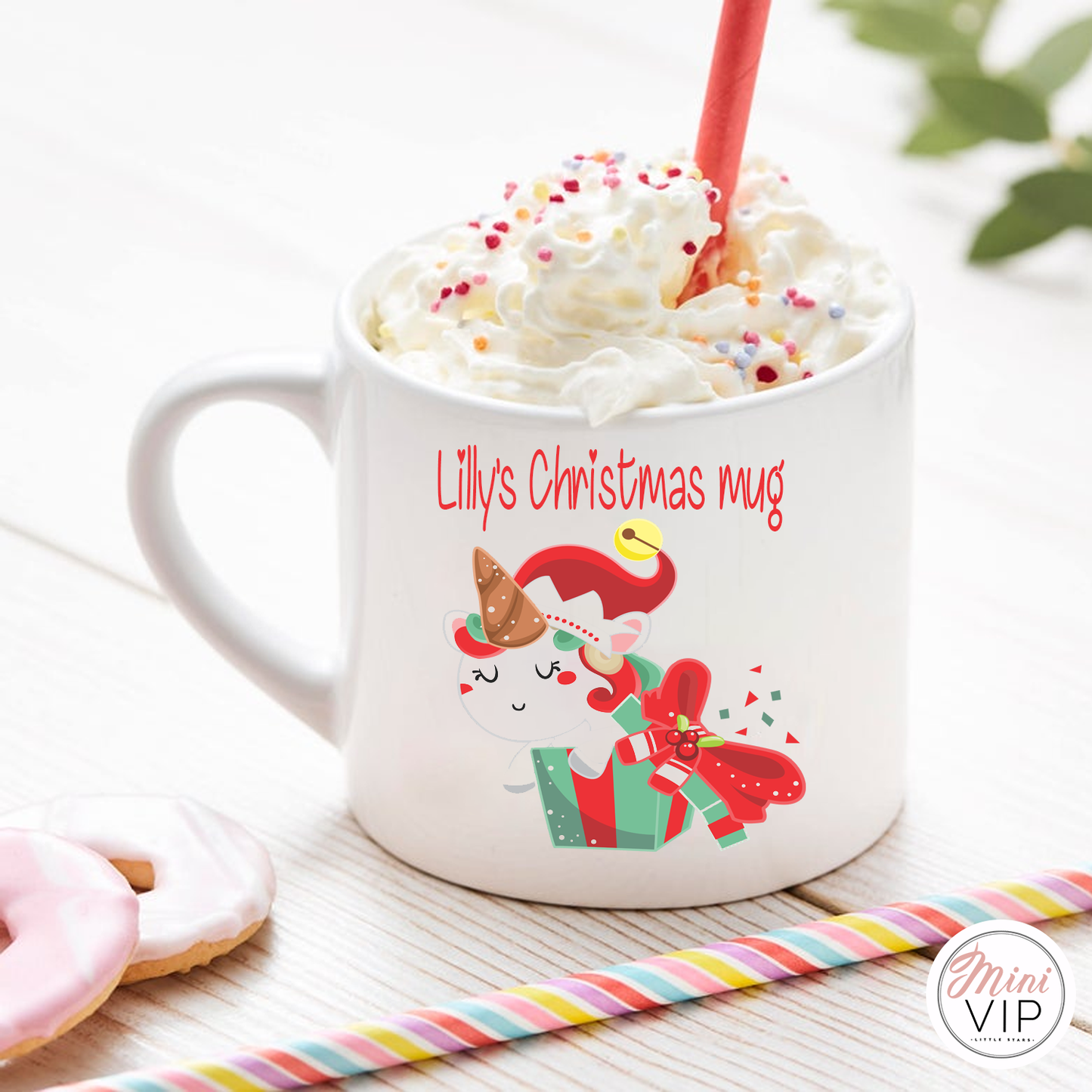 Personalised Children's Festive Unicorn Christmas Mug
