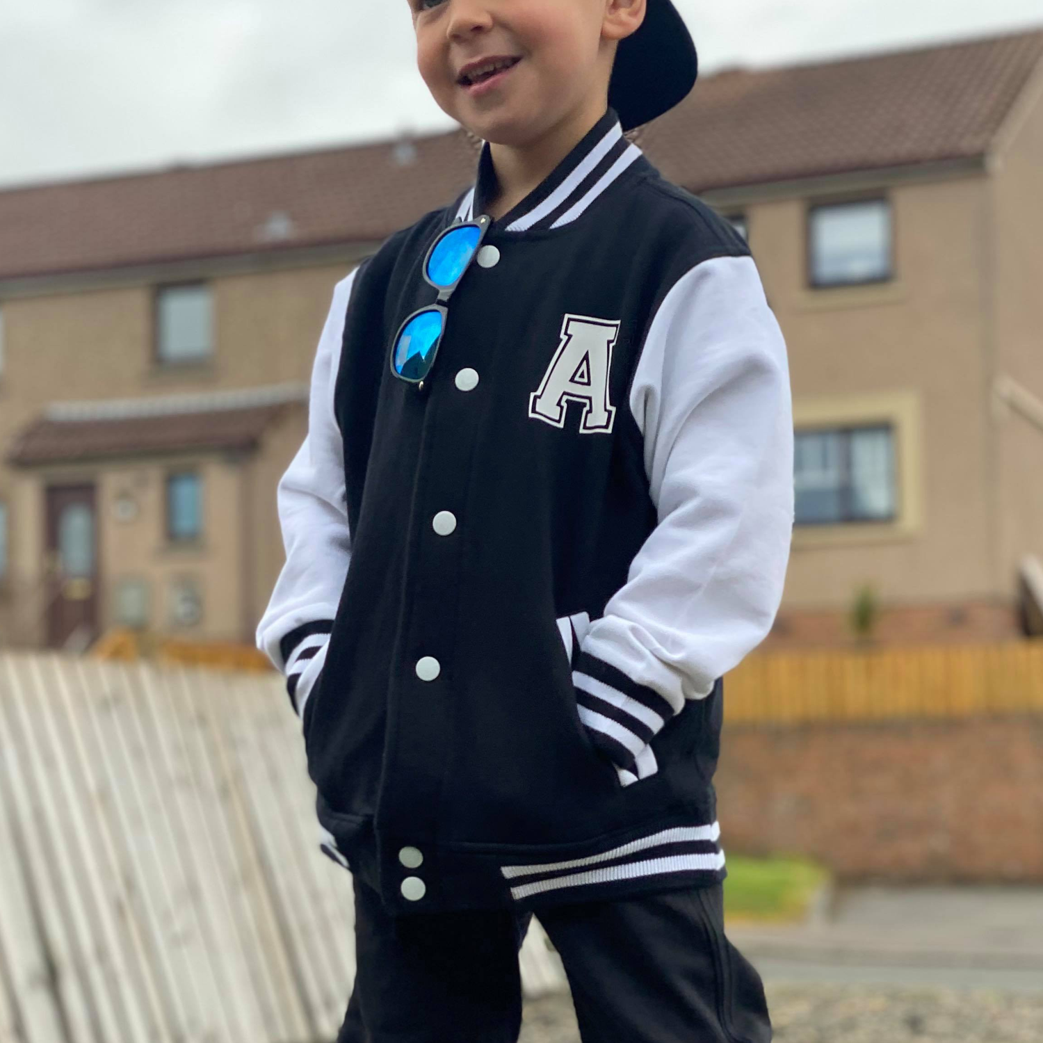 Black White Personalised Initial Varsity Letterman Jacket