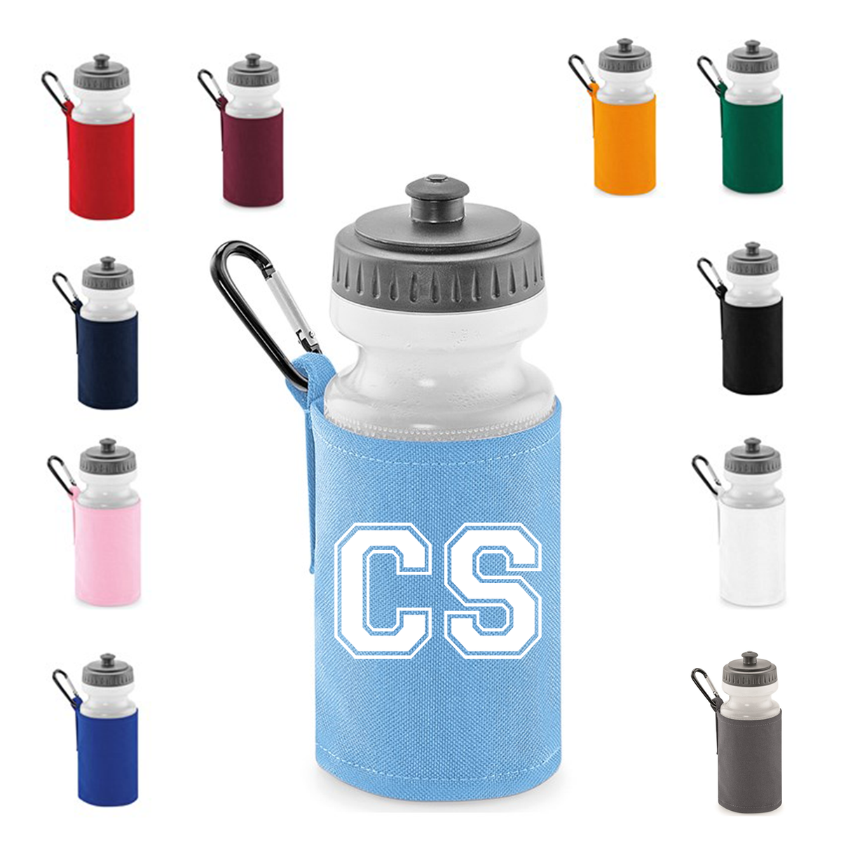 Personalised Varsity Initials Water Bottle &amp; Holder - other  colour options