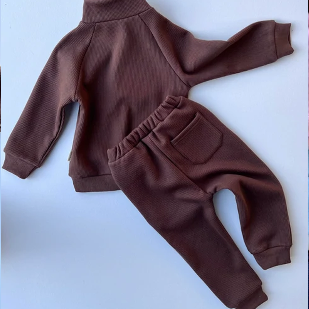 Embroidered Fleece Lined Walnut Ribbed Tracksuit