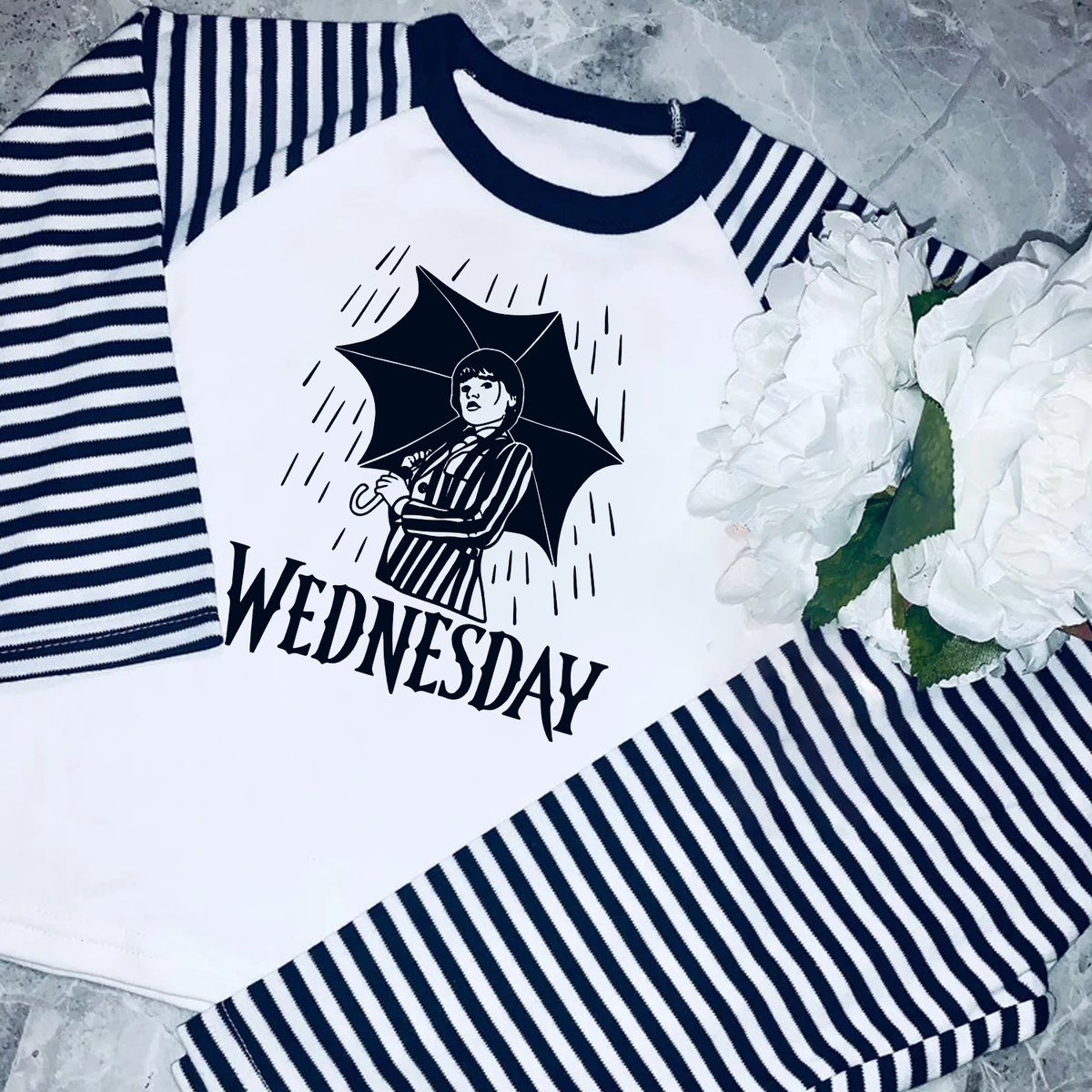 Wednesday Black Striped Kids PJS Pyjamas